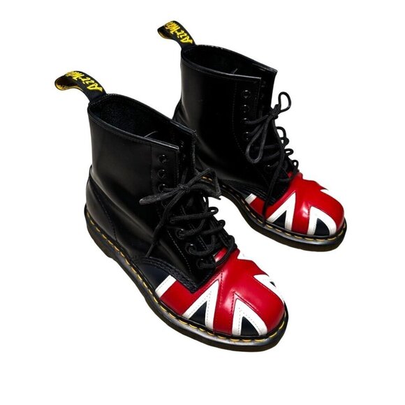 Dr. Martens Union Jack British Flag Black Leather Boots UK 6 US 7.0M 8.0 W EU39 - Picture 1 of 9